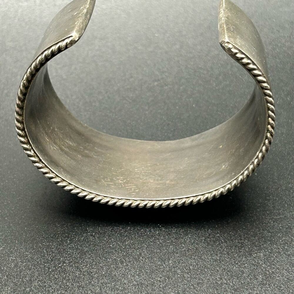 925 Sterling silver coral MOP inlay cuff bracelet #396 Native American Zuni 125g - Picture 8 of 16
